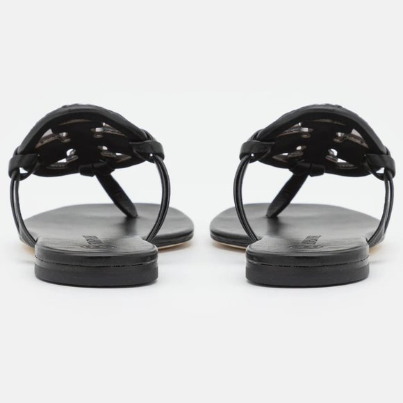 Tory Burch Miller Jeweled Embellished Crystal Leather Thong Sandals Black Sz 5.5 - Picture 4 of 12